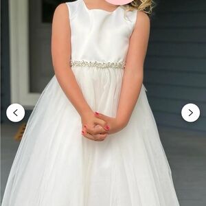 White Girls Flower Girl or Communion Dress with Beaded Waist